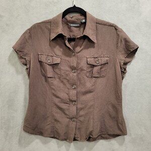 New York & Company Linen Blend Button Up Shirt Women's Size Large Short Sleeves